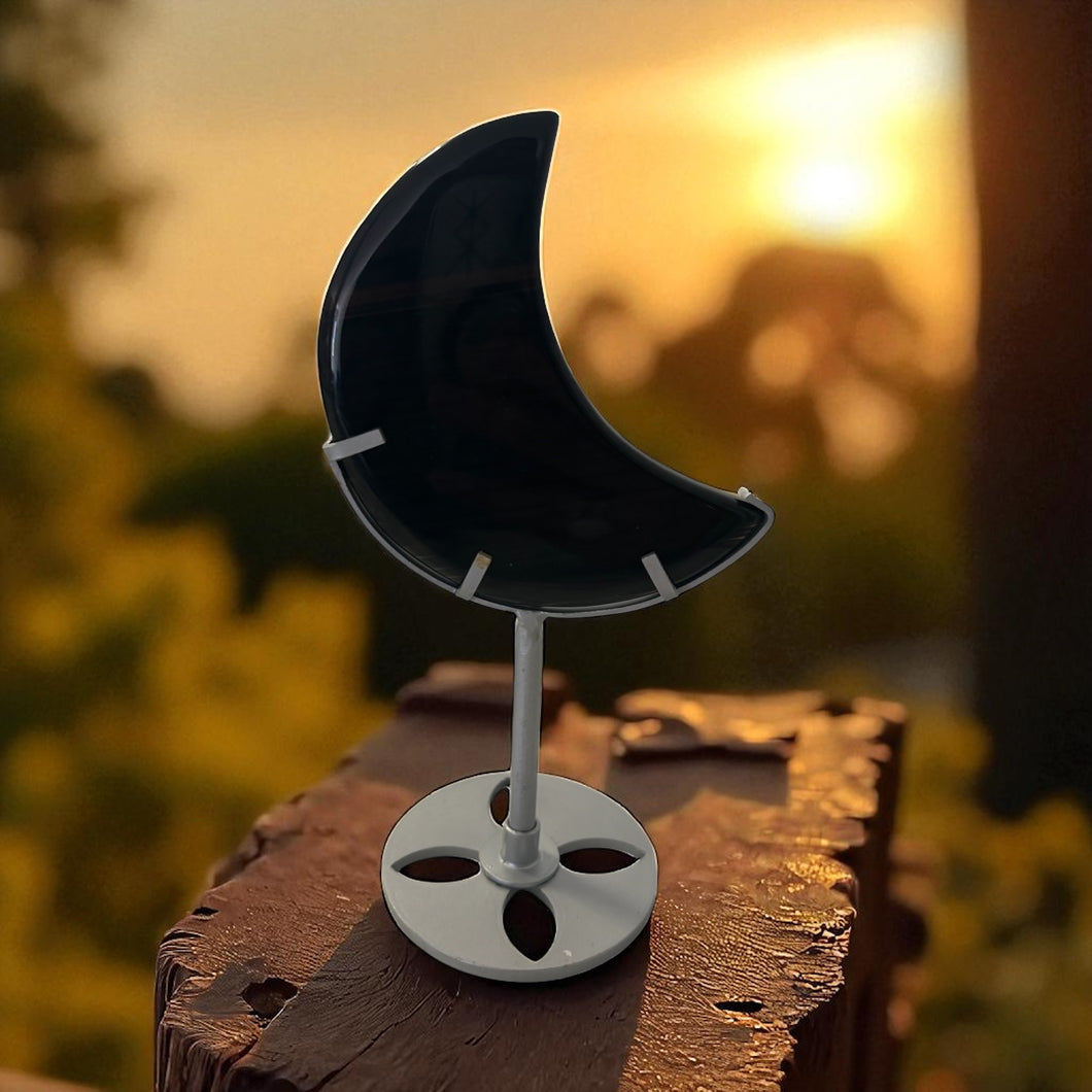 Midnight Lace Obsidian Moon Carving with Stand